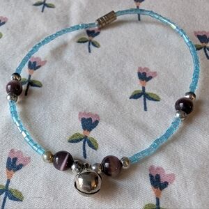 Catseye Turquoise Beaded Anklet with Bell Charm